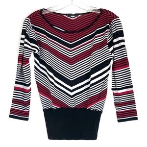 VINTAGE APART Impressions Red/Black/ White Chevron Knit Sweater